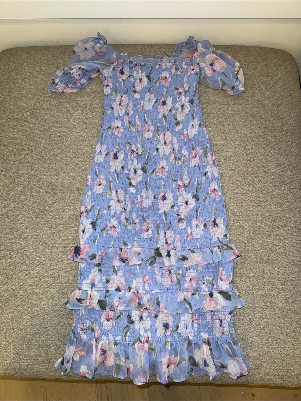 Abercrombie & Fitch Light Blue Floral Smocked Midi Dress